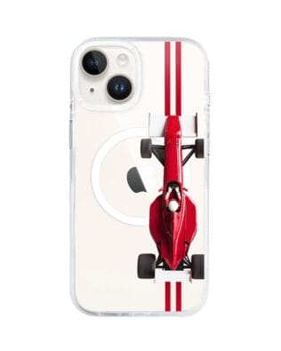 Etui do iPhone 13 z MagSafe przeźroczyste, silikonowe Flexi, Szybkie Auta, czerwone F1