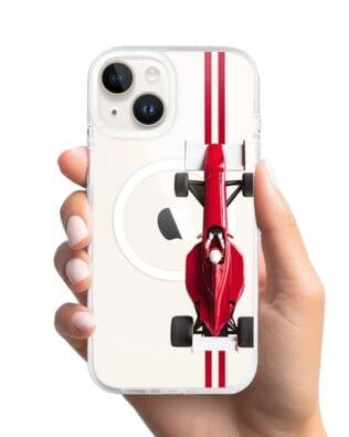 Etui do iPhone 13 z MagSafe przeźroczyste, silikonowe Flexi, Szybkie Auta, czerwone F1