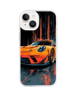 Etui do iPhone 13 z MagSafe przeźroczyste, silikonowe Flexi, Szybkie Auta, Pomarańczowa 911