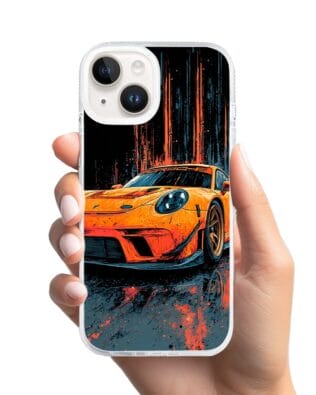 Etui do iPhone 13 z MagSafe przeźroczyste, silikonowe Flexi, Szybkie Auta, Pomarańczowa 911