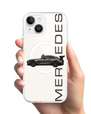 Etui do iPhone 13 z MagSafe przeźroczyste, silikonowe Flexi, Szybkie Auta, Stalowe AMG-GT