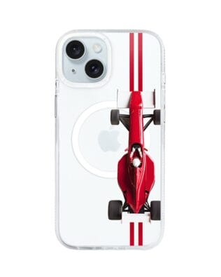 Etui do iPhone 15 z MagSafe przeźroczyste, silikonowe Flexi, Szybkie Auta, czerwone F1