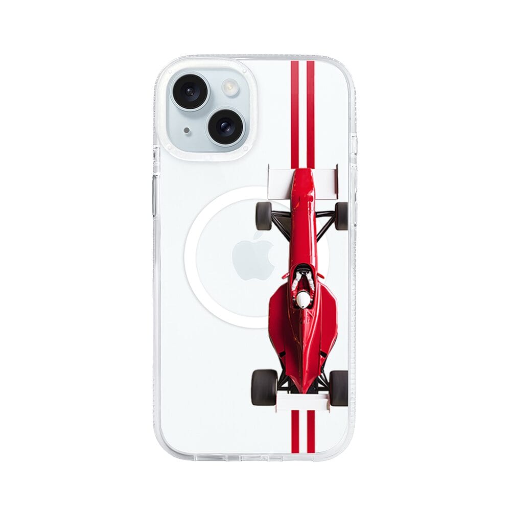 Etui do iPhone 15 z MagSafe przeźroczyste, silikonowe Flexi, Szybkie Auta, czerwone F1