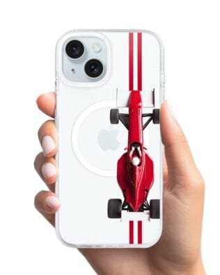 Etui do iPhone 15 z MagSafe przeźroczyste, silikonowe Flexi, Szybkie Auta, czerwone F1