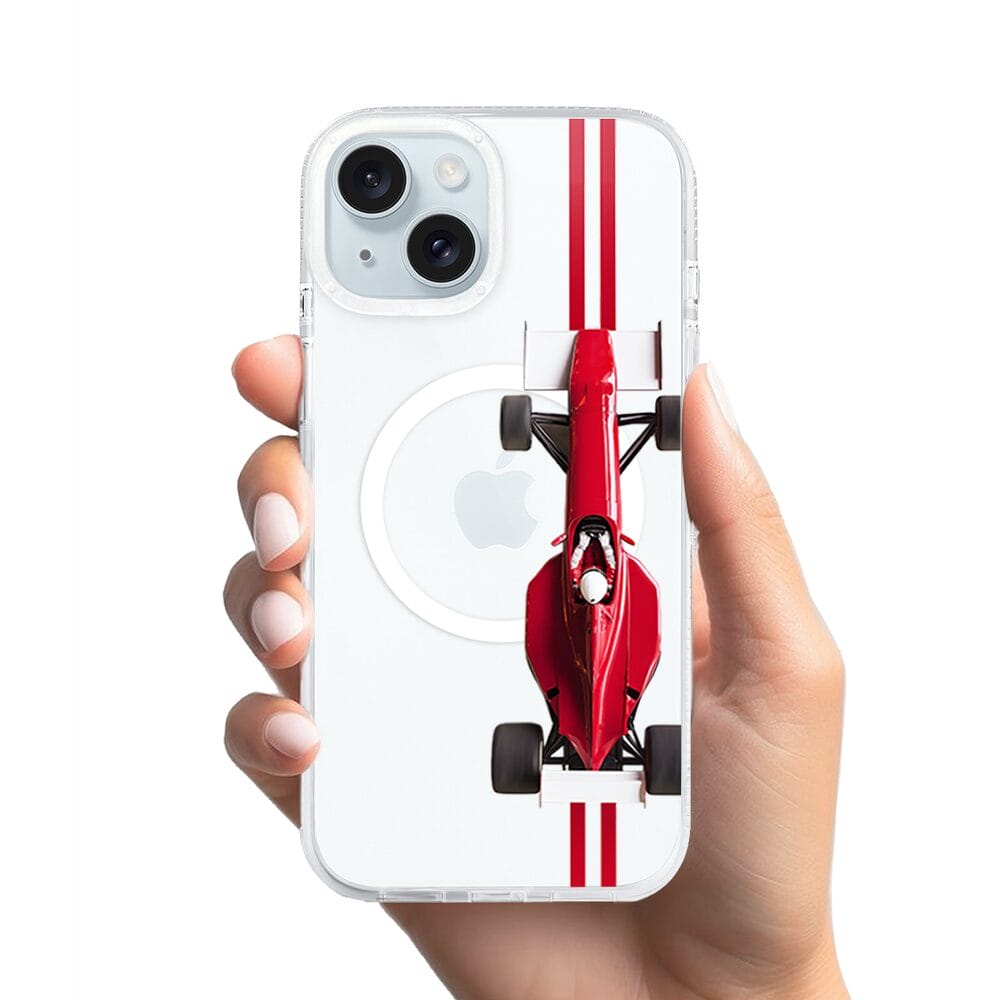 Etui do iPhone 15 z MagSafe przeźroczyste, silikonowe Flexi, Szybkie Auta, czerwone F1 - obrazek 2