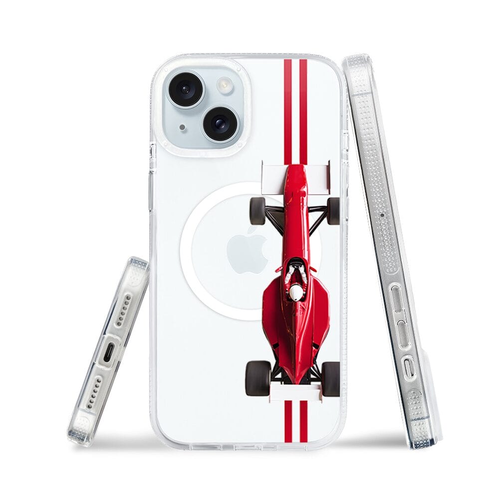 Etui do iPhone 15 z MagSafe przeźroczyste, silikonowe Flexi, Szybkie Auta, czerwone F1 - obrazek 3