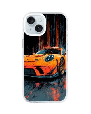 Etui do iPhone 15 z MagSafe przeźroczyste, silikonowe Flexi, Szybkie Auta, Pomarańczowa 911