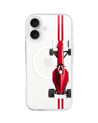 Etui do iPhone 16 z MagSafe przeźroczyste, silikonowe Flexi, Szybkie Auta, czerwone F1