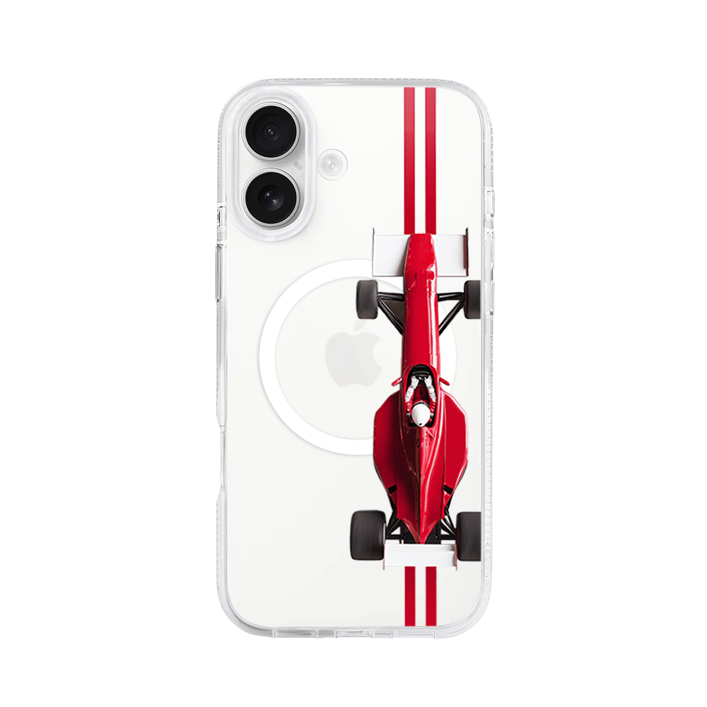 Etui do iPhone 16 z MagSafe przeźroczyste, silikonowe Flexi, Szybkie Auta, czerwone F1