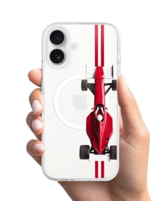 Etui do iPhone 16 z MagSafe przeźroczyste, silikonowe Flexi, Szybkie Auta, czerwone F1