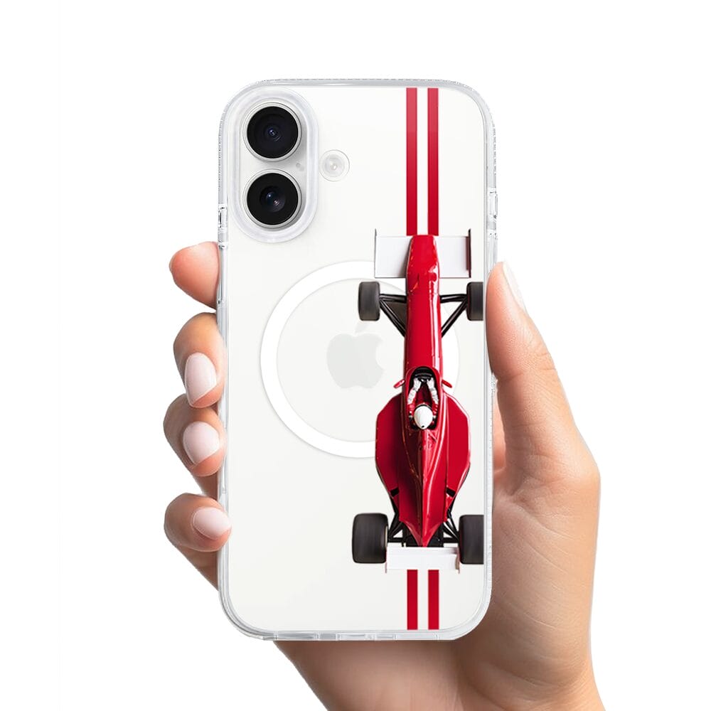 Etui do iPhone 16 z MagSafe przeźroczyste, silikonowe Flexi, Szybkie Auta, czerwone F1 - obrazek 2