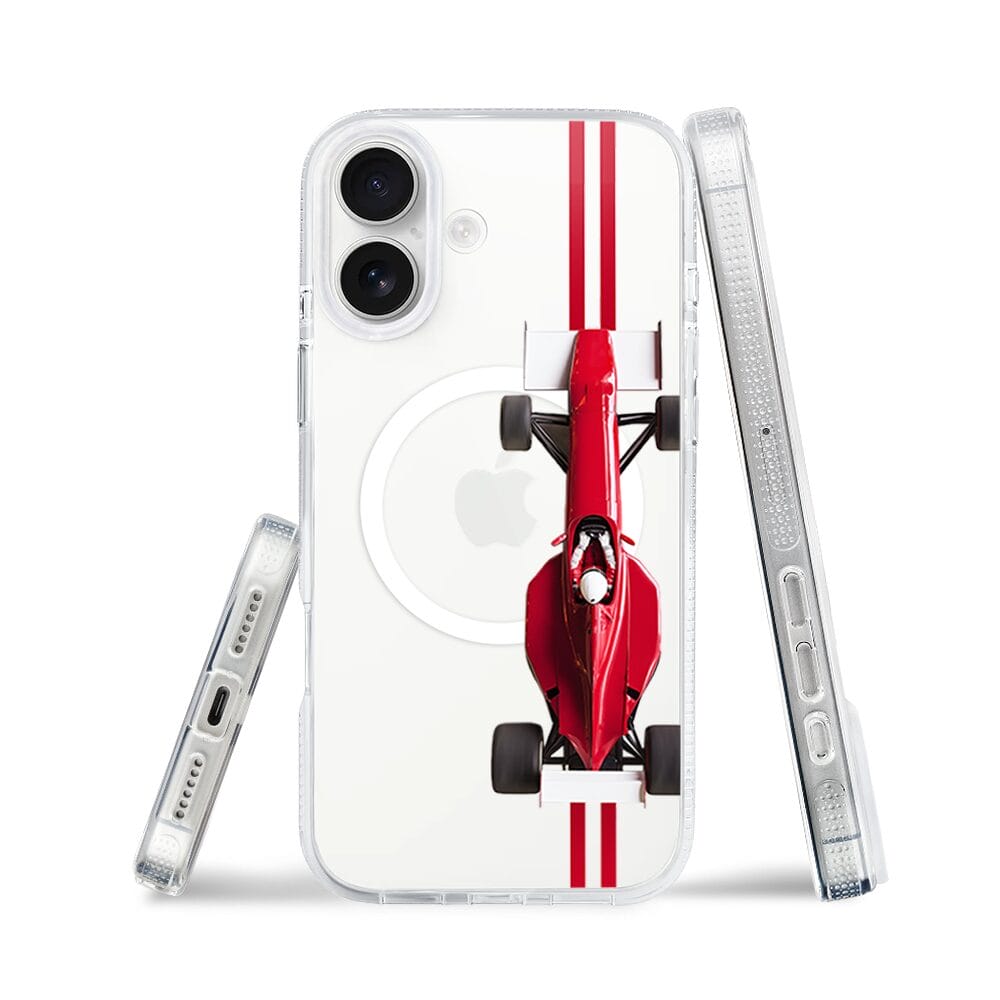 Etui do iPhone 16 z MagSafe przeźroczyste, silikonowe Flexi, Szybkie Auta, czerwone F1 - obrazek 3