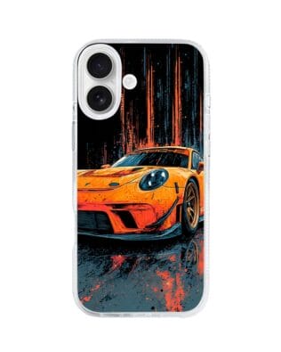 Etui do iPhone 16 z MagSafe przeźroczyste, silikonowe Flexi, Szybkie Auta, Pomarańczowa 911