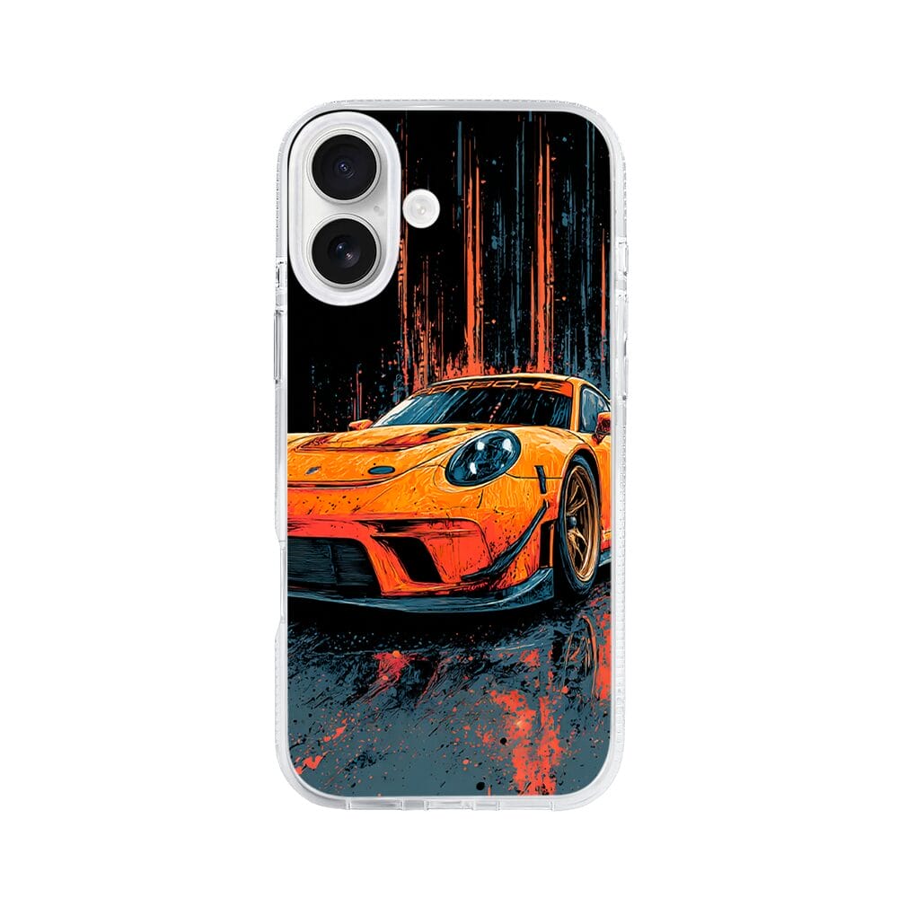 Etui do iPhone 16 z MagSafe przeźroczyste, silikonowe Flexi, Szybkie Auta, Pomarańczowa 911