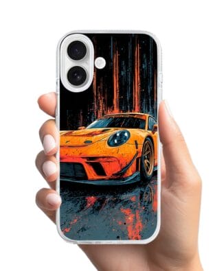 Etui do iPhone 16 z MagSafe przeźroczyste, silikonowe Flexi, Szybkie Auta, Pomarańczowa 911