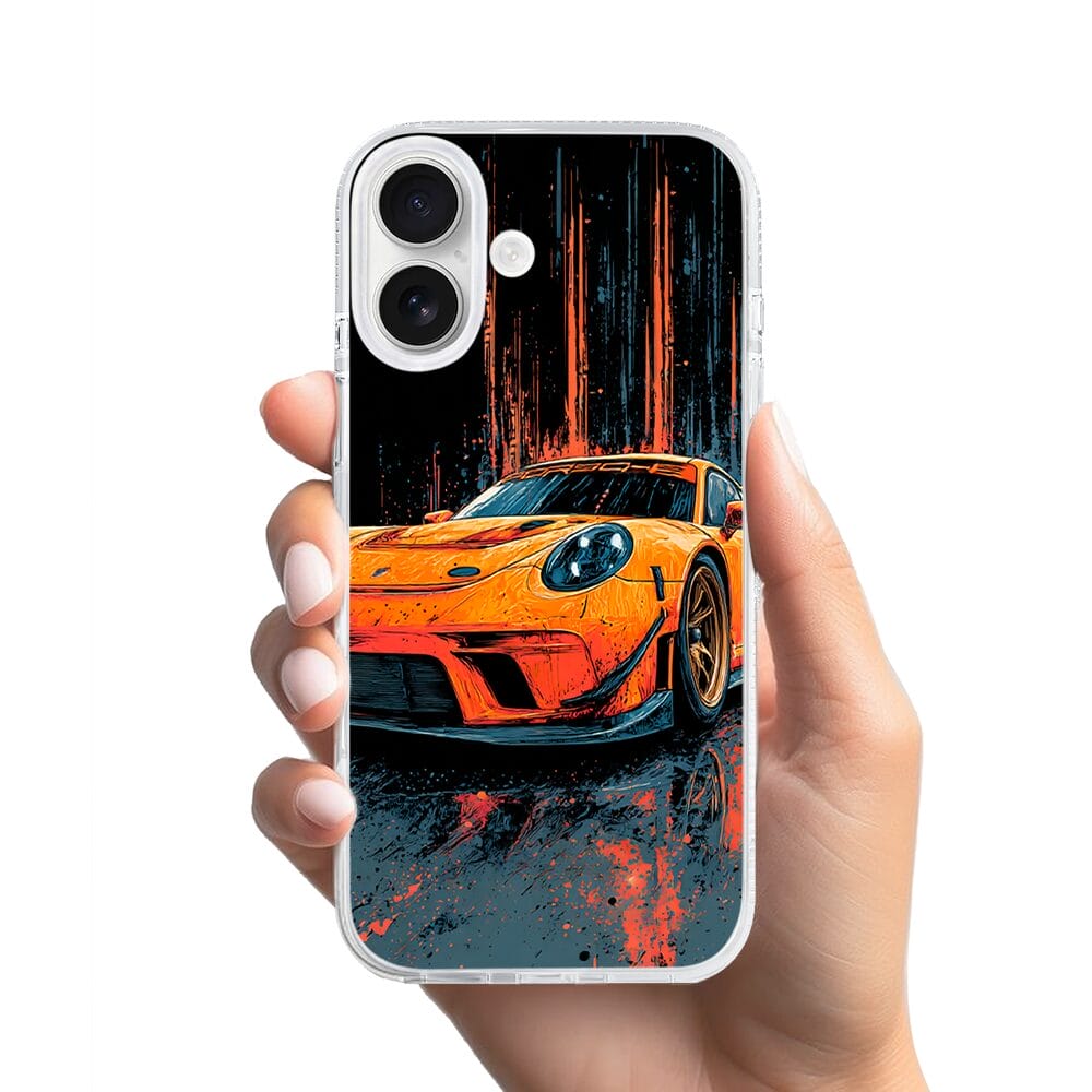 Etui do iPhone 16 z MagSafe przeźroczyste, silikonowe Flexi, Szybkie Auta, Pomarańczowa 911 - obrazek 2