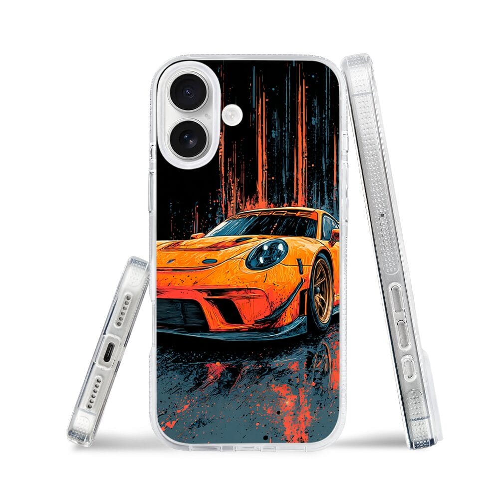 Etui do iPhone 16 z MagSafe przeźroczyste, silikonowe Flexi, Szybkie Auta, Pomarańczowa 911 - obrazek 3
