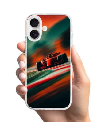 Etui do iPhone 16 z MagSafe przeźroczyste, silikonowe Flexi, Szybkie Auta, Wyścig F1