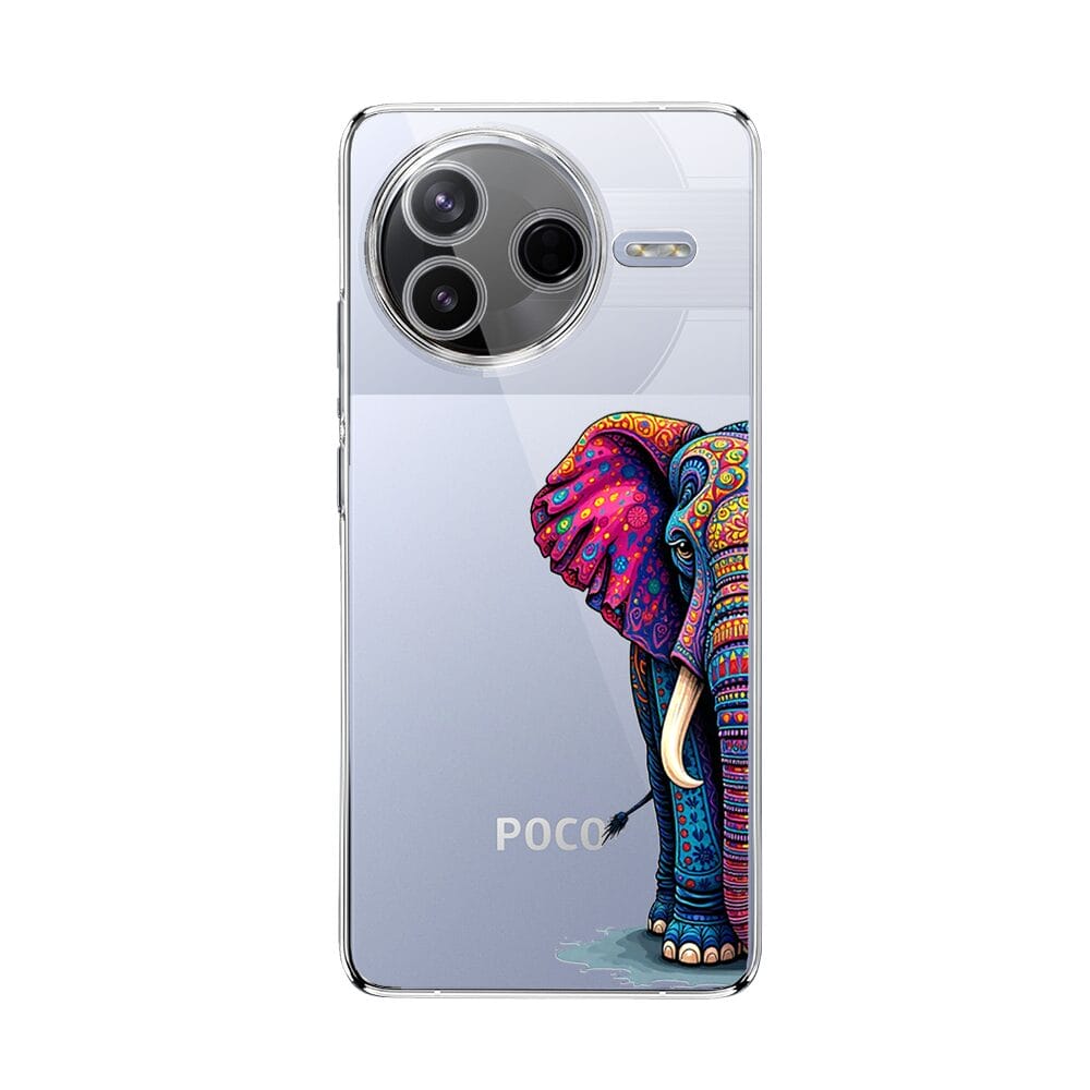 Etui do Xiaomi POCO F7 Pro przeźroczyste, silikonowe Flexi, Dzika Mandala, Słoń