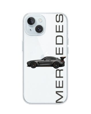 Etui do iPhone 15 przeźroczyste, silikonowe Flexi, Szybkie Auta, Stalowe AMG-GT