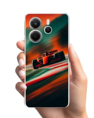 Etui do Xiaomi Redmi Note 14 5G przeźroczyste, silikonowe Flexi, Szybkie Auta, Wyścig F1
