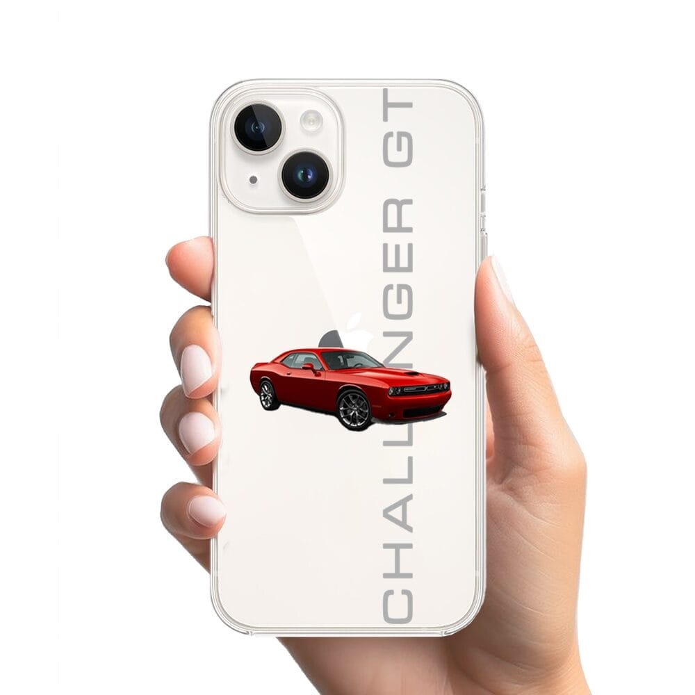 Etui do iPhone 13 przeźroczyste, silikonowe Flexi, Szybkie Auta, czerwony Challenger GT - obrazek 2
