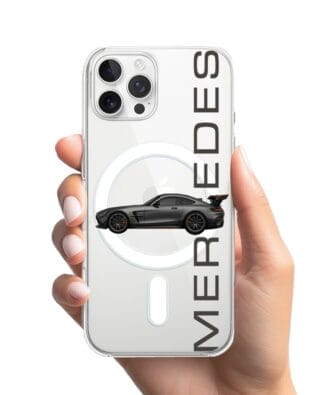 Etui do iPhone 12 Pro z MagSafe przeźroczyste, silikonowe Flexi, Szybkie Auta, Stalowe AMG-GT