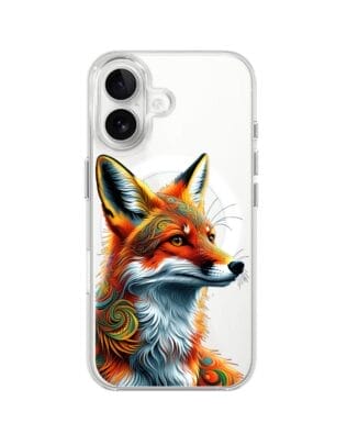 Etui do iPhone 16 z MagSafe przeźroczyste, silikonowe Flexi, Dzika Mandala, Twarz lisa