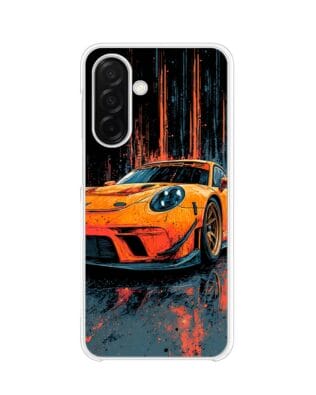 Etui do Samsung Galaxy A26 5G z MagSafe przeźroczyste, silikonowe Flexi, Szybkie Auta, Pomarańczowa 911