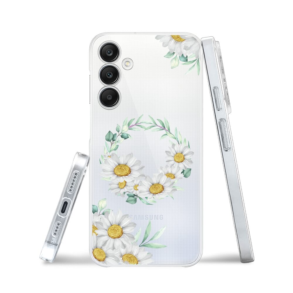 Etui do Samsung Galaxy A25 5G przeźroczyste, silikonowe Flexi, wianek stokrotek - obrazek 3