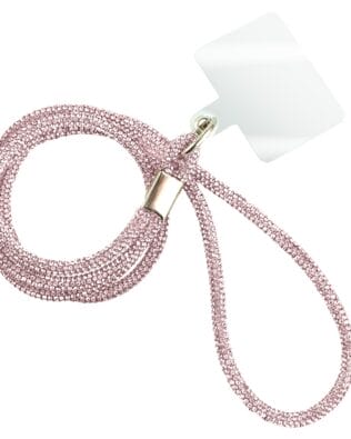 Długa smycz, pasek na szyję, ramię do telefonu, różowa, błyszcząca