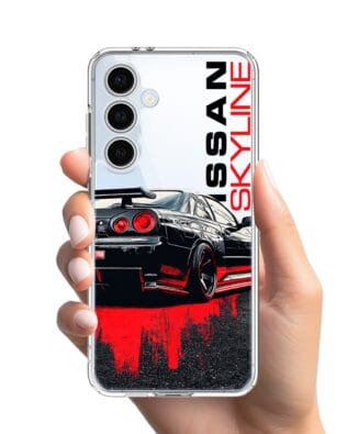Etui do Samsung Galaxy S24 FE przeźroczyste, silikonowe Flexi, Szybkie Auta, czarny Skyline