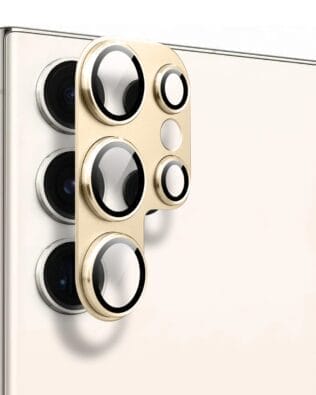 Metalowa osłona na cały aparat z wbudowanymi szkłami do Samsung S23 Ultra, złota