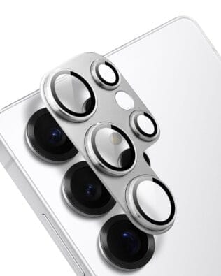 Metalowa osłona na cały aparat z wbudowanymi szkłami do Samsung S25 Ultra, srebrna