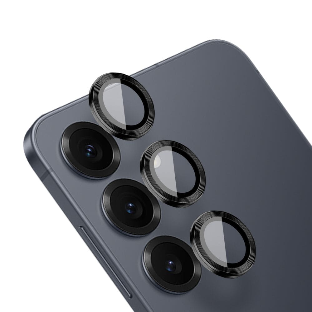 Metalowa osłona obiektywu aparatu ze szkła hartowanego 9H do Samsung Galaxy S25, 1 zestaw, czarna