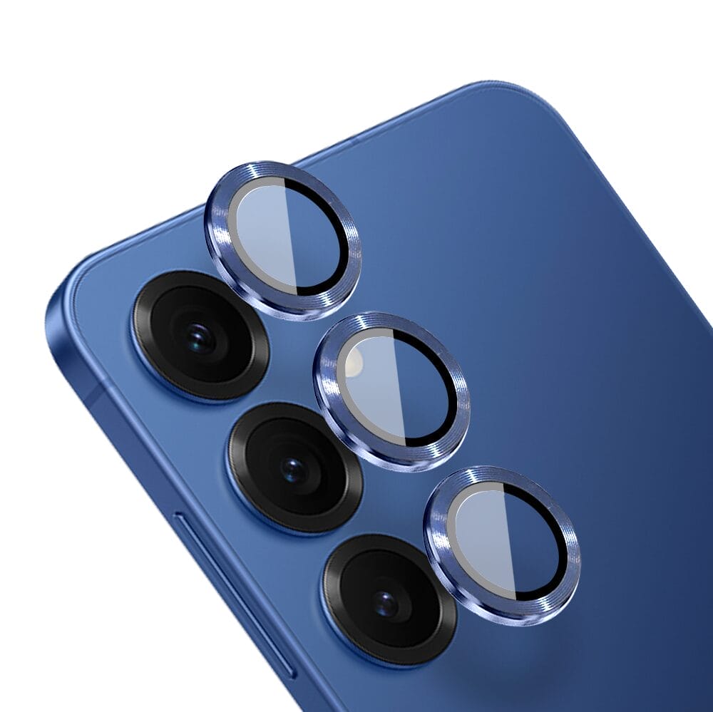 Metalowa osłona obiektywu aparatu ze szkła hartowanego 9H do Samsung Galaxy S25, 1 zestaw, granatowa