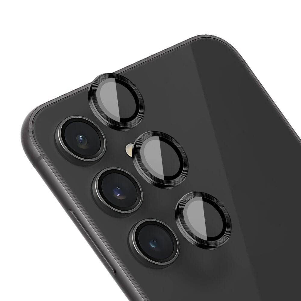 Metalowa osłona obiektywu aparatu ze szkła hartowanego 9H do Samsung Galaxy S23 FE, 1 zestaw, czarna