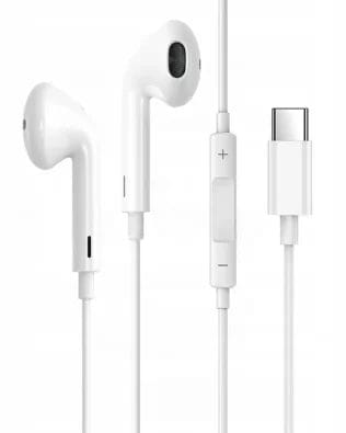 Słuchawki USB typ C, douszne z mikrofonem i sterowaniem, białe