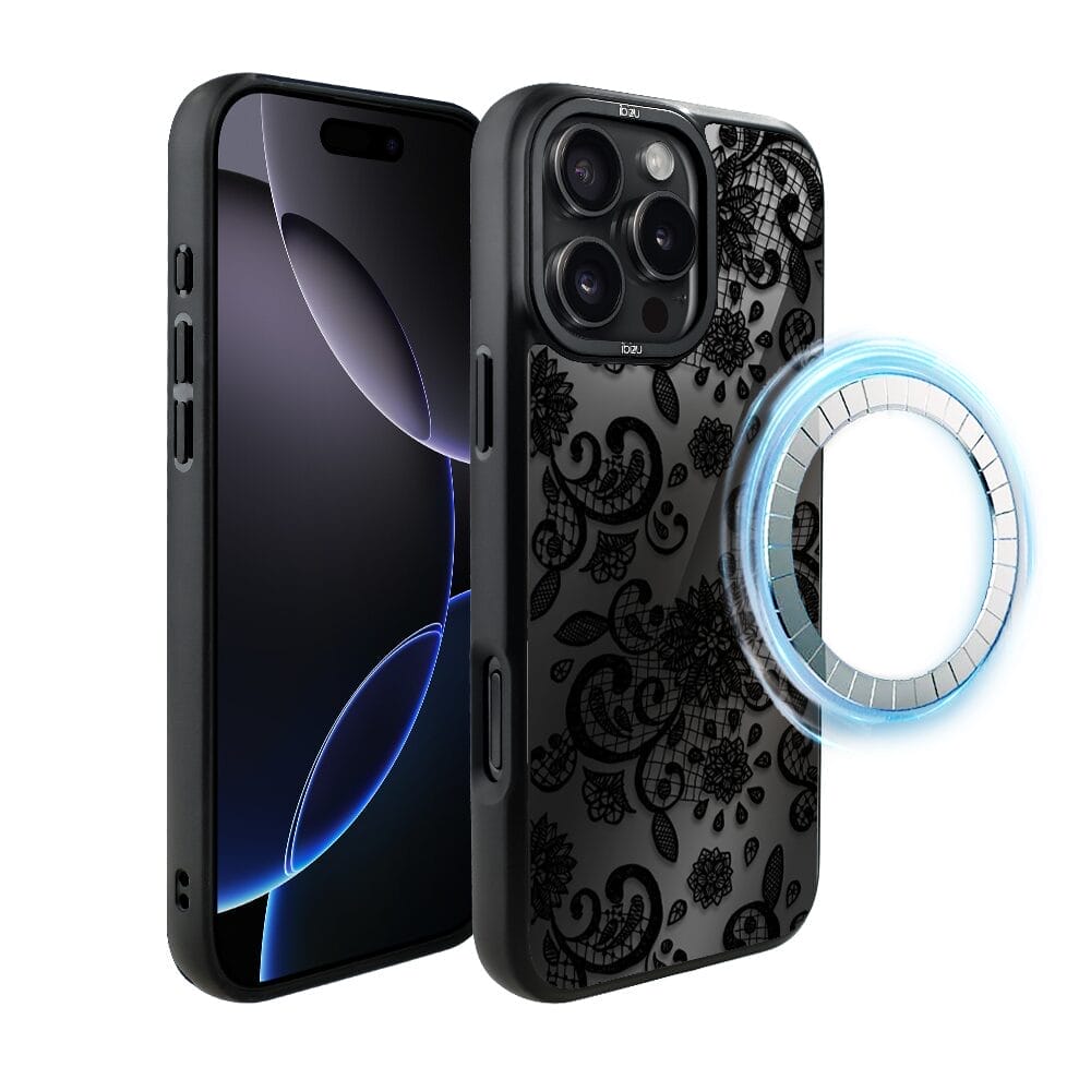 Etui do iPhone 16 Pro Max IBIZU DropGuard Matt z MagSafe, Midnight, Koronkowa czerń