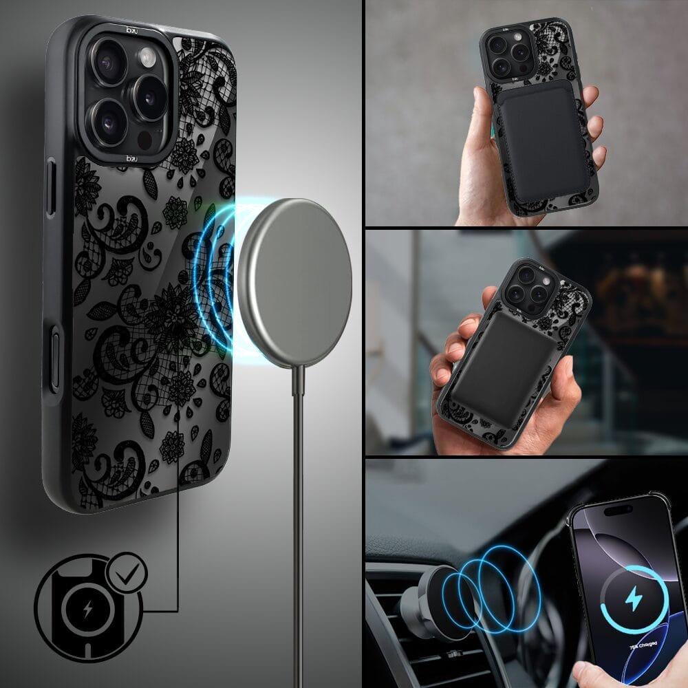 Etui do iPhone 16 Pro Max IBIZU DropGuard Matt z MagSafe, Midnight, Koronkowa czerń - obrazek 8