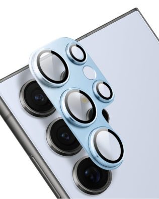 Metalowa osłona na cały aparat z wbudowanymi szkłami do Samsung S24 Ultra, niebieska
