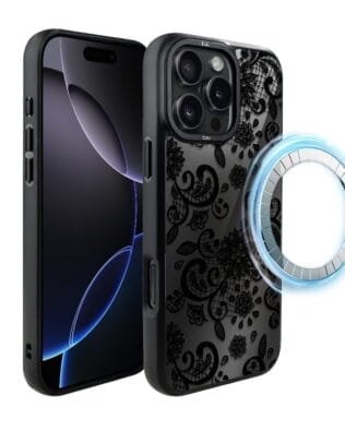 Etui do iPhone 16 Pro IBIZU DropGuard Matt z MagSafe, Midnight, Koronkowa czerń