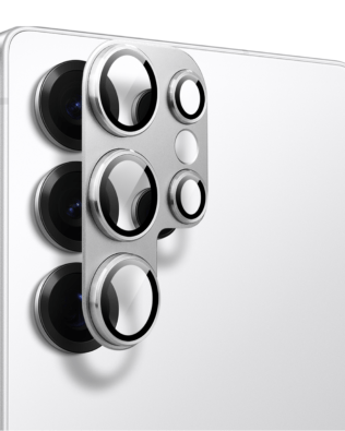 Metalowa osłona na cały aparat z wbudowanymi szkłami do Samsung S25 Ultra, srebrna