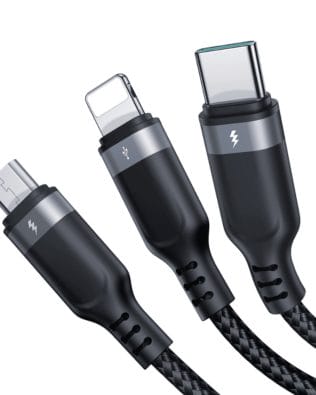 Kabel 3w1 USB – na micro USB, Lightning, USB Typ C, 0.30 metra, czarny