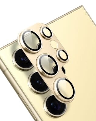 Metalowa osłona na cały aparat z wbudowanymi szkłami do Samsung S24 Ultra, złota