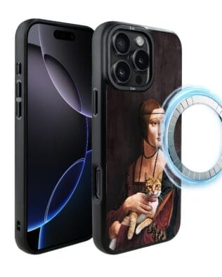 Etui do iPhone 16 Pro Max IBIZU DropGuard Matt z MagSafe, Leonardo Da Vinci, dama z kotem