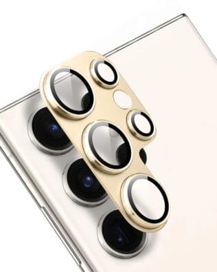 Metalowa osłona na cały aparat z wbudowanymi szkłami do Samsung S23 Ultra, złota
