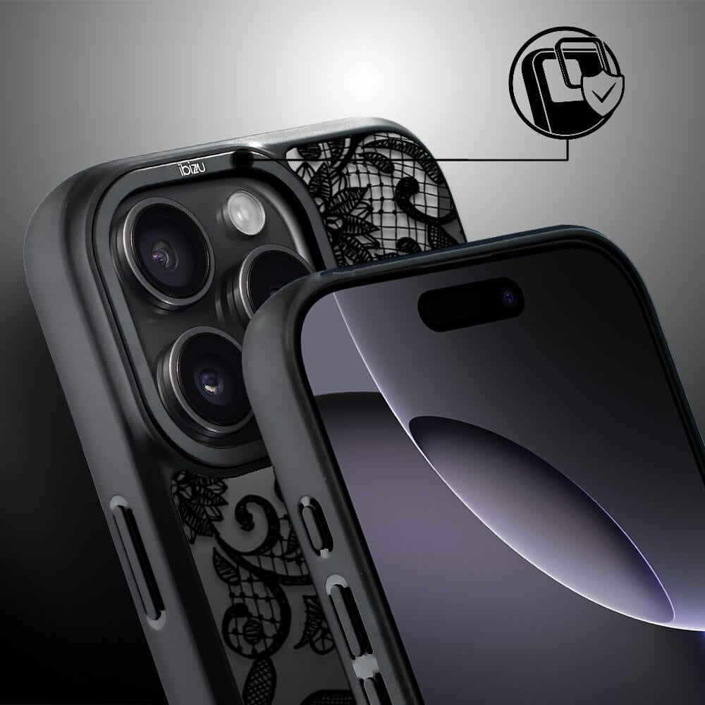 Etui do iPhone 16 Pro Max IBIZU DropGuard Matt z MagSafe, Midnight, Koronkowa czerń - obrazek 3