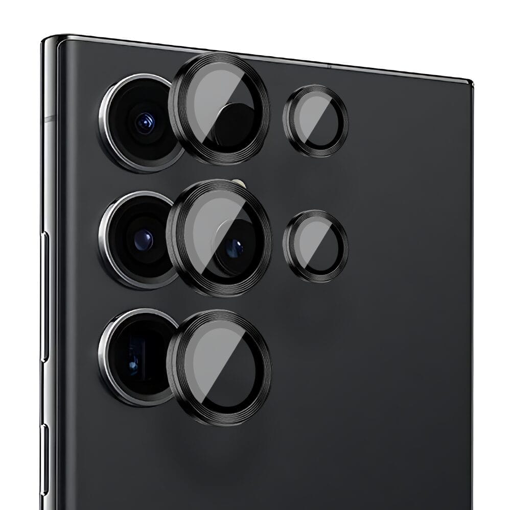 Metalowa osłona obiektywu aparatu ze szkła hartowanego 9H do Samsung Galaxy S23 Ultra, 1 zestaw, czarna - obrazek 2