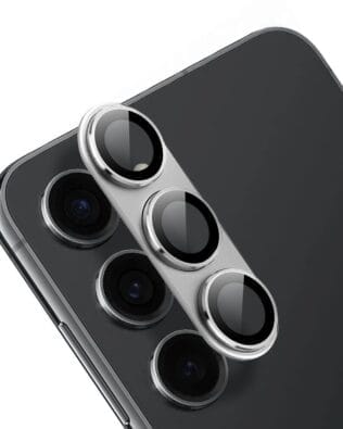 Metalowa osłona na cały aparat z wbudowanymi szkłami do Samsung S23, srebrna